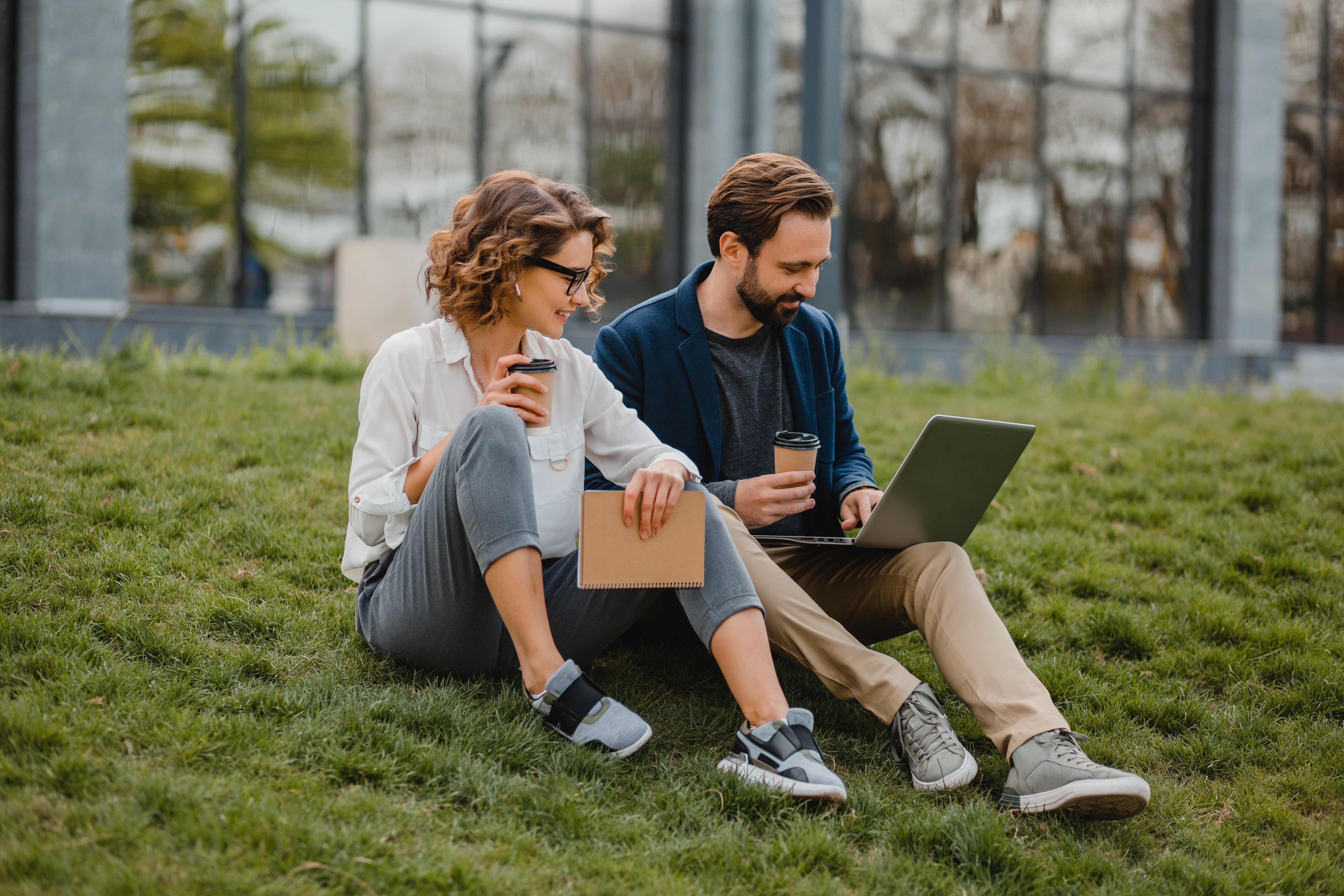 Professionals talking in urban park